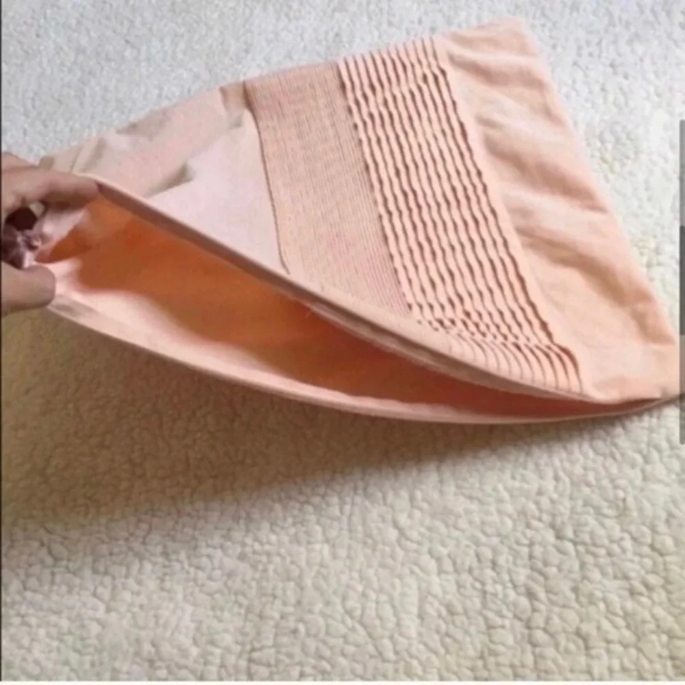 SOFT SQUARE PEACH PILLOW CASE WITH METALLIC SHIMMER DETAIL AND TINY RUFFLES